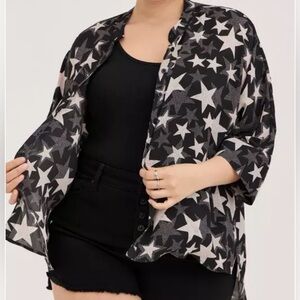 NWT! Torrid Chiffon Kimono button up Star Shirt Topper. Size 1